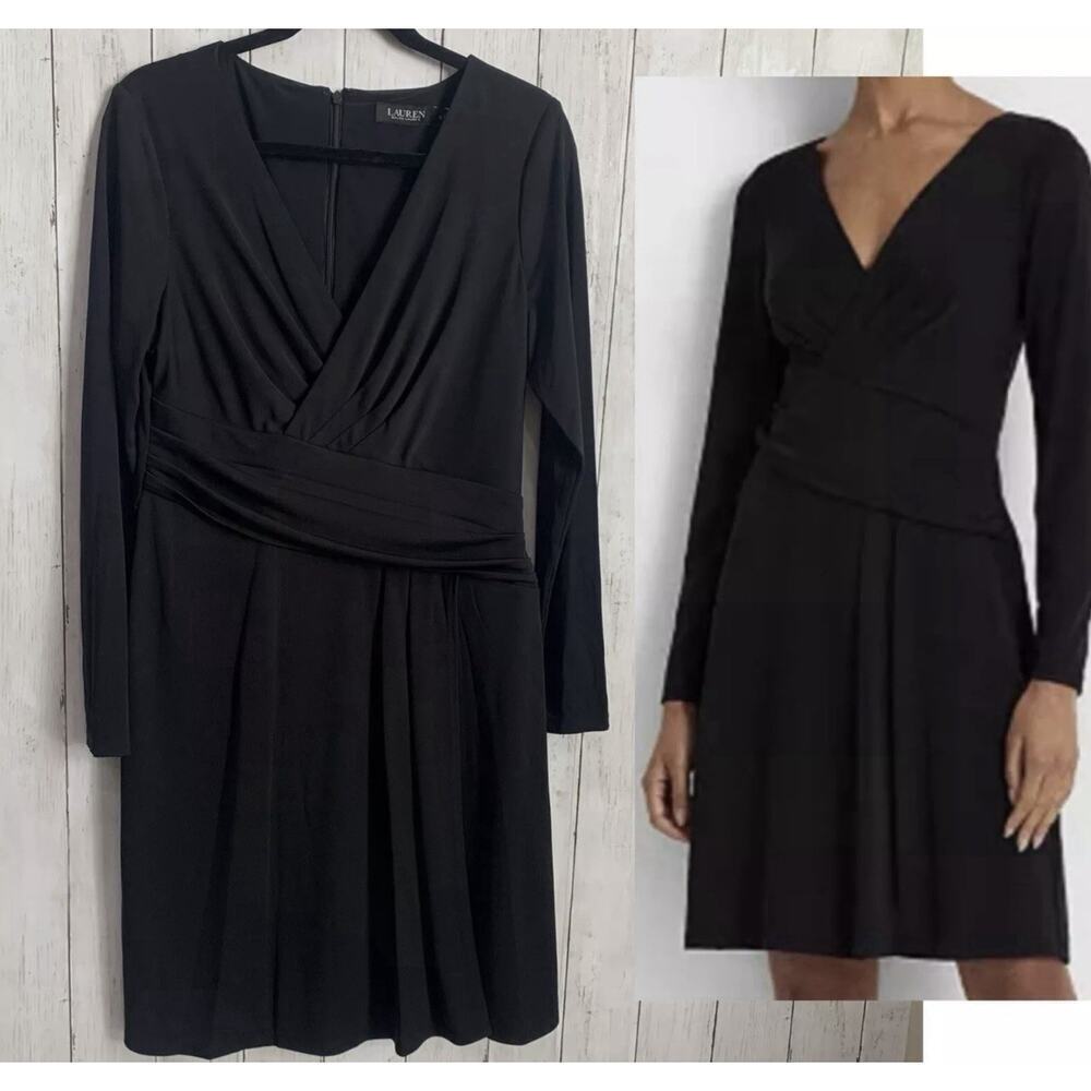 Lauren Ralph Lauren Women's Jersey Long-Sleeve Dress Lined Black Size 16W